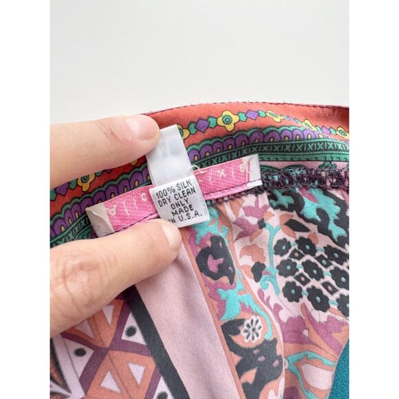 ALICE & TRIXIE Multi Color Scarf Print Silk Satin V-Neck Wrap Blouse, Size M - Picture 13 of 14